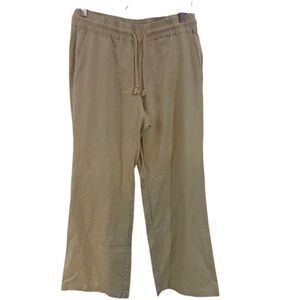 New York and Company medium petite pants tan linen blend wide leg draw string wa